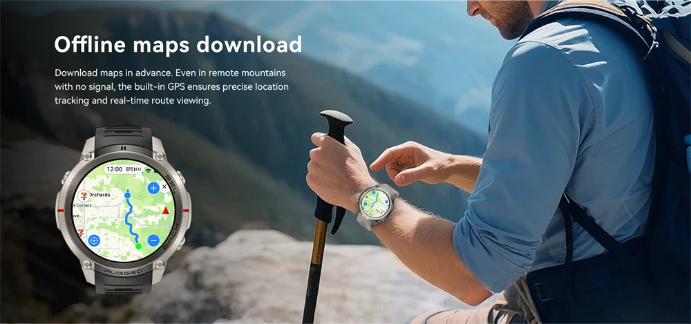 2026 Outdoor Tactical GPS 1.43"AMOLED Smart Watch Offine Map Compass Heart Rate Fitness Tracker 5ATM Waterproof Sports Watches