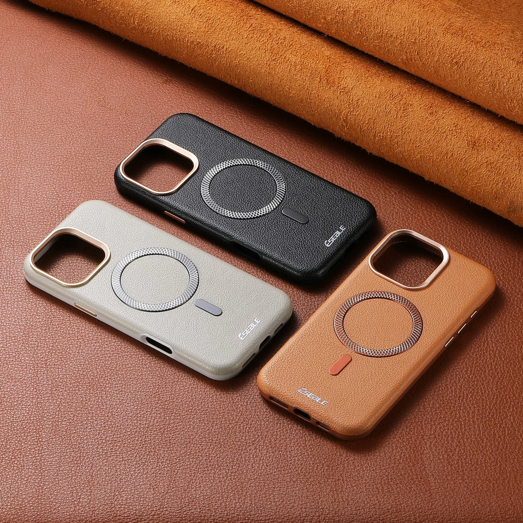 Magnetic Leather iPhone Case | Shock-Absorbing & Wireless Charging Compatible Tidesmit