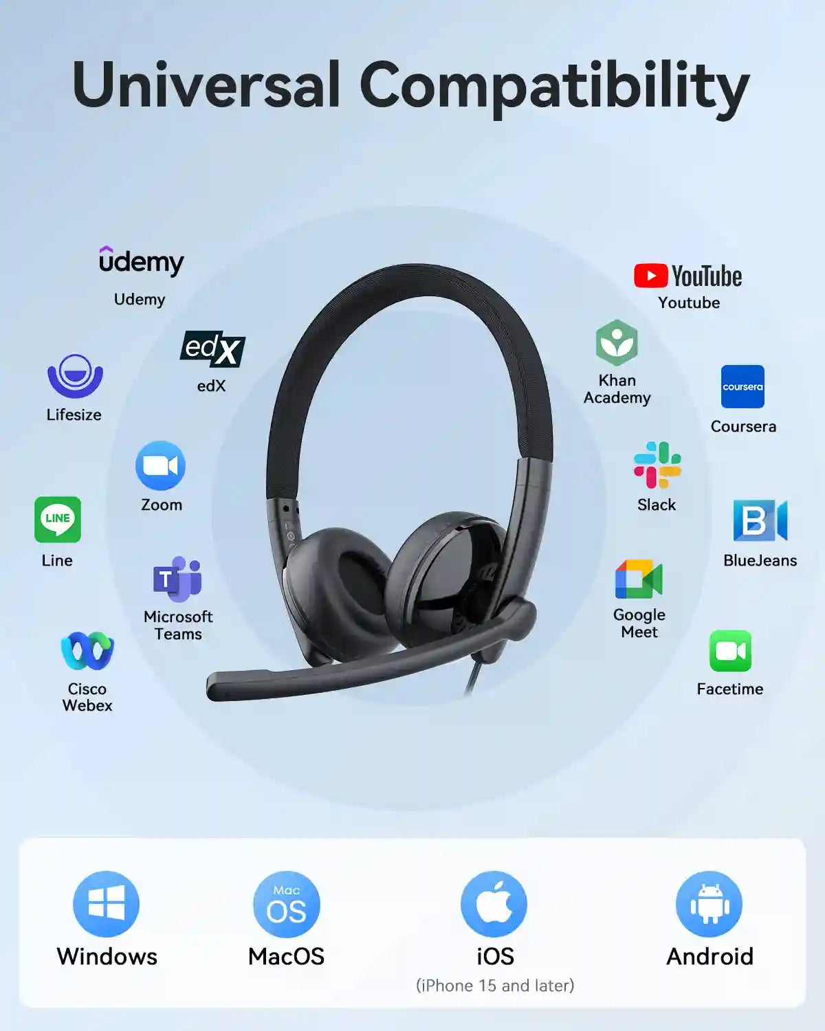 USB Wired Headset with Microphone - Noise Cancelling PC Office Headset Tidesmit