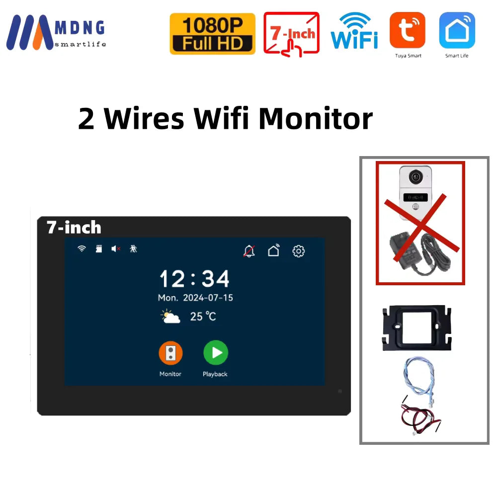 1080P Tuya Smart WIFI Doorbell Camera Apartment Video Intercom 2 Wires 7/10 Inch Wireless WIFI IPS Touch Monitor 5-in-1 Unlock