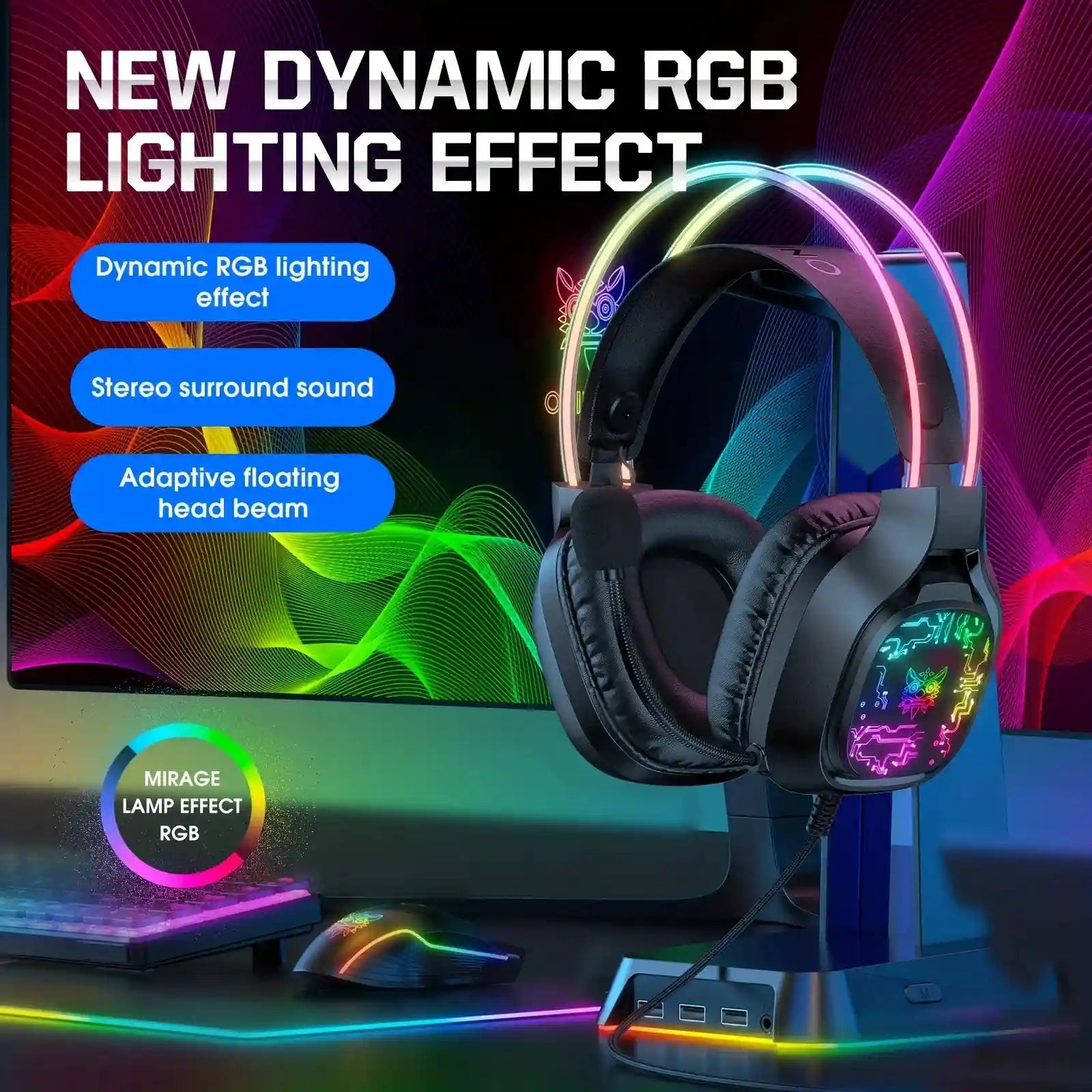 Gaming Headset with Noise-Canceling Mic - Over-Ear PC Audio Tidesmit