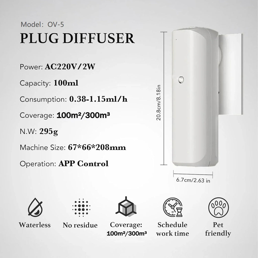 Smart Waterless Essential Oil Diffuser 300m³ Scent Air Machine Portable Scent Diffuser Plug-in Wall for Large Room Home Office