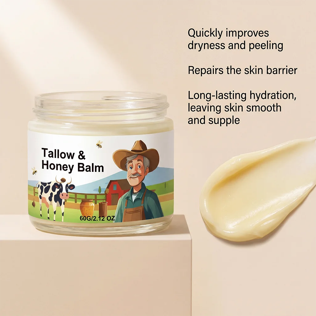 Hydrating Tallow & Honey Balm Skin Nourishing Smoothing Delicate Moisturizer to Improve Texture for Soft Firm Skin Daily Skincar