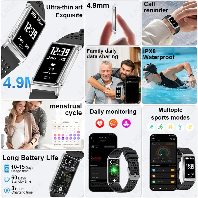New Call Reminder Smart Watch Men Women Sports Fitness Tracker Smart Bracelet IPX8 Waterproof Heart Rate Sleep Monitor Pedometer