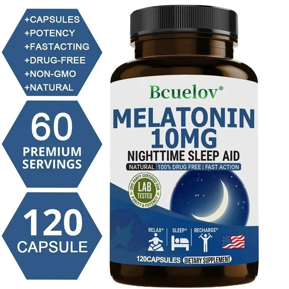 Super Melatonin Capsules 10 Mg - Fall Asleep Naturally, Fight Insomnia, Boost Immunity, Improve Sleep Quality
