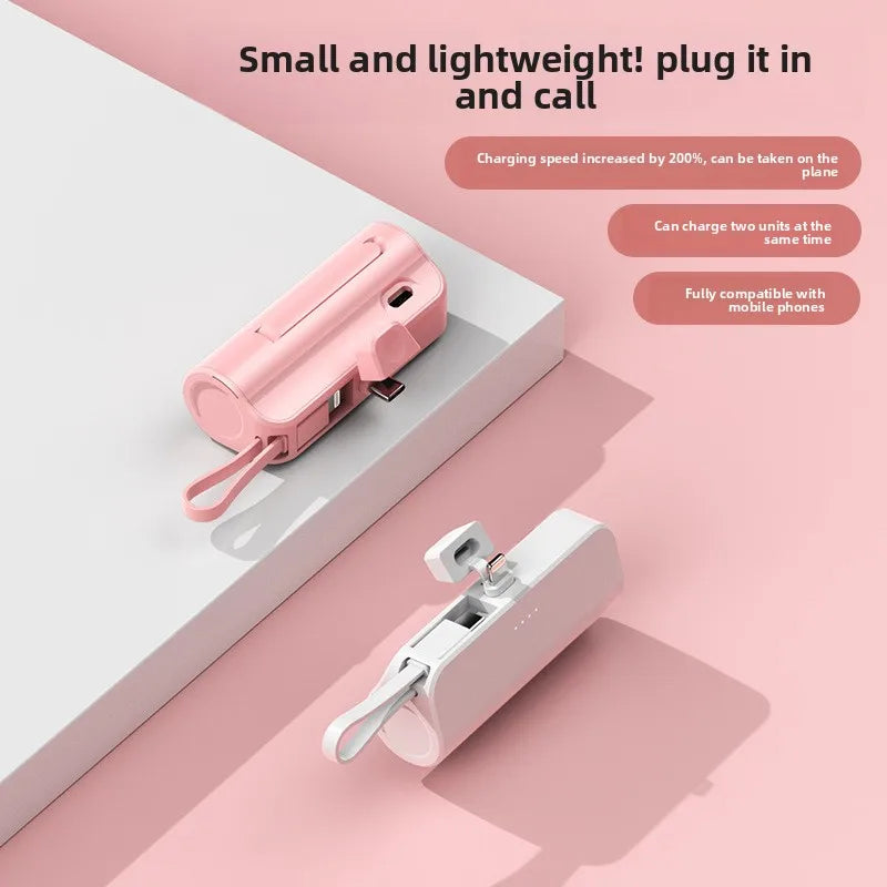 Portable Charger 5000mAh with Built-in Cable - Compact Fast Power Bank Tidesmit