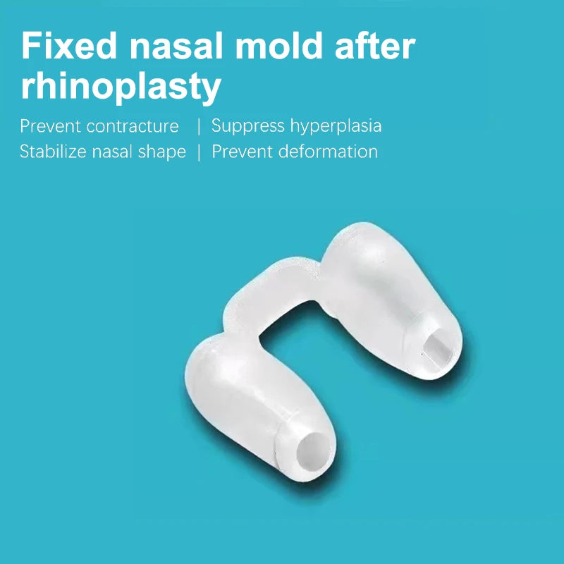 Clear silicone rhinoplasty nose clip for post-op nasal shaping, support, and correction of crooked nose structure.