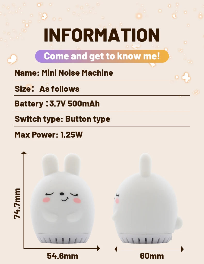 Mini Cute Rabbit White Noise Machine LED Night Light 20 Soothing Baby Music Sleep Aid Silicone Clap Lamp for Kids & Children