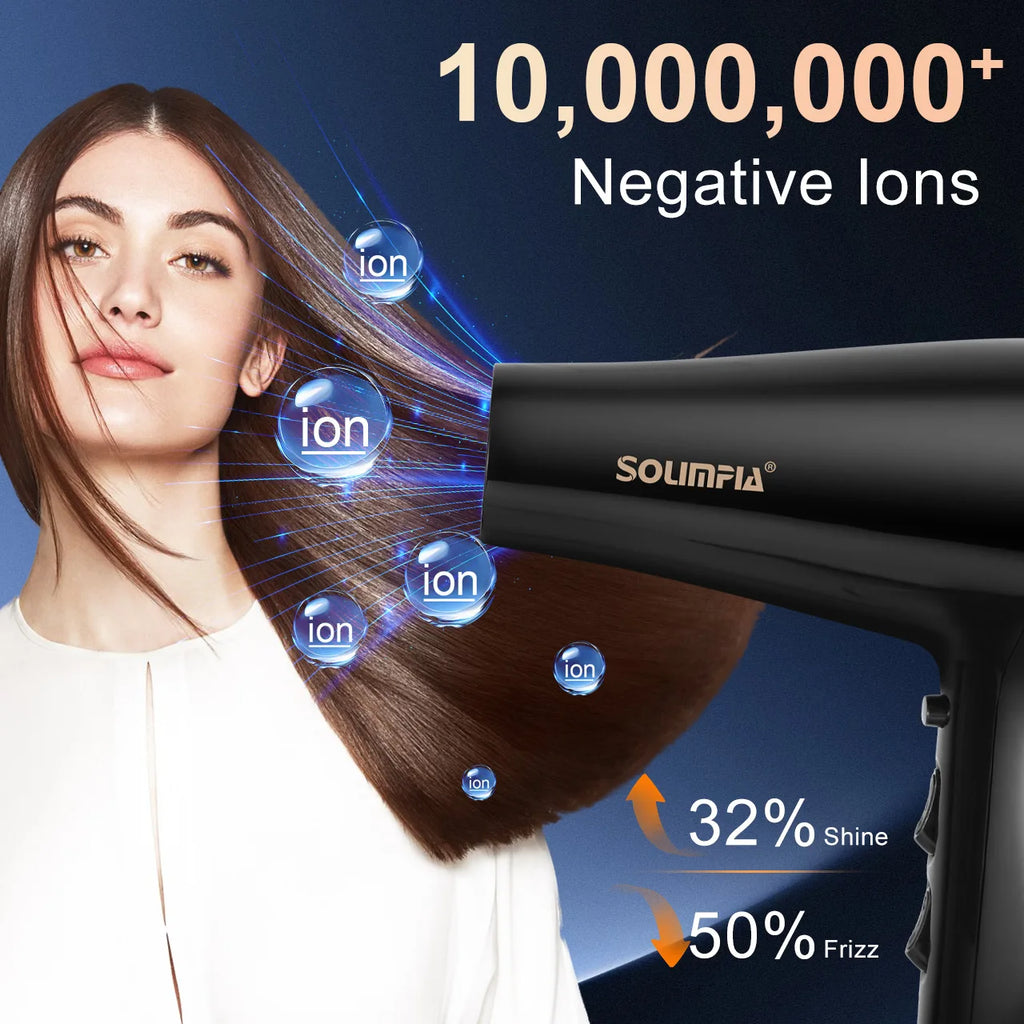 Black ionic salon hair dryer styling tool for professional, frizz-free, quick-drying results at home.