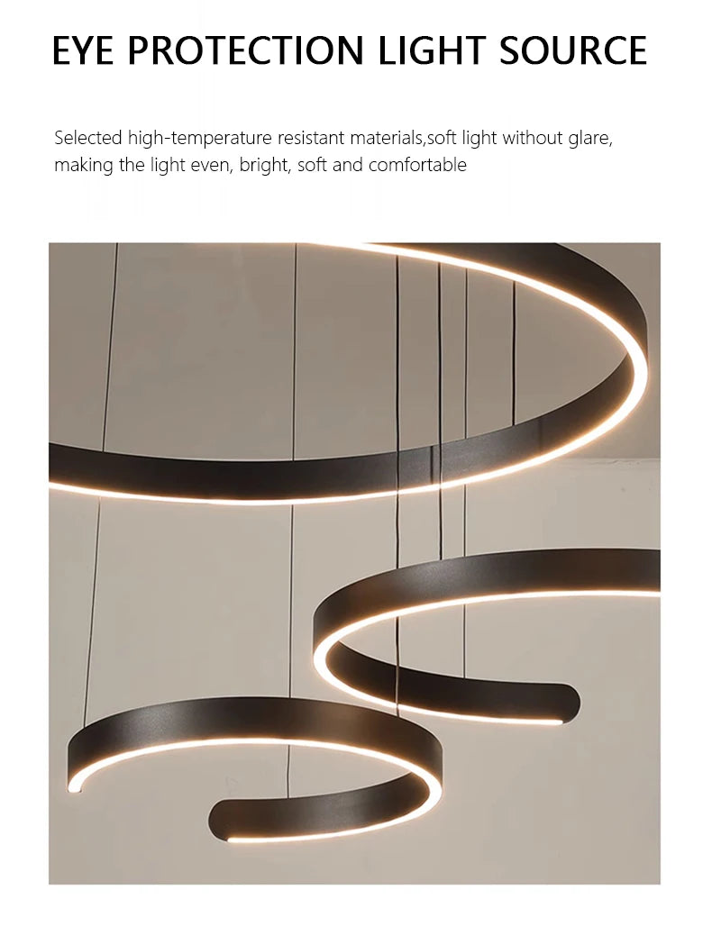 Modern LED Ring Ceiling Chandelier 60cm Black - Minimalist Decor Tidesmit