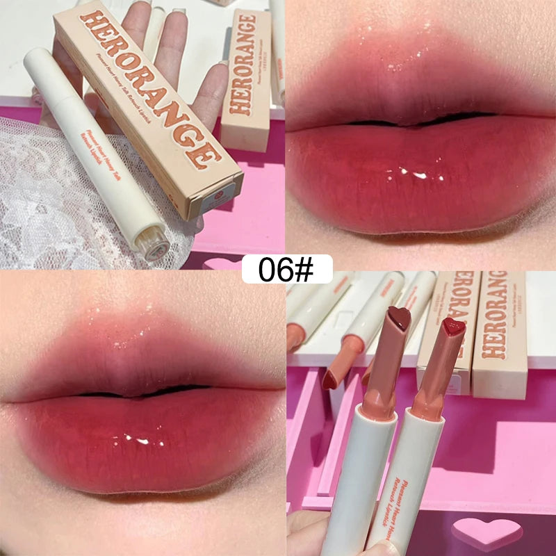 Herorange heart-shaped moisturizing jelly lipstick pen, 06# glossy mirror finish for hydrated, water-light lip makeup.