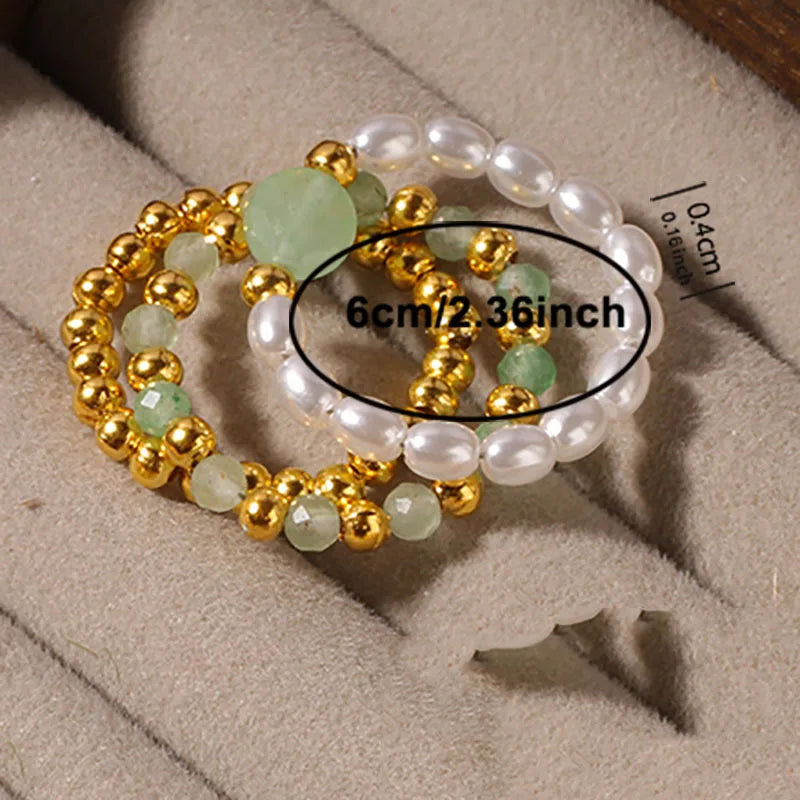 Beach style stacked natural stone ring - simple imitation pearl elastic rope bead ring - suitable for daily wear