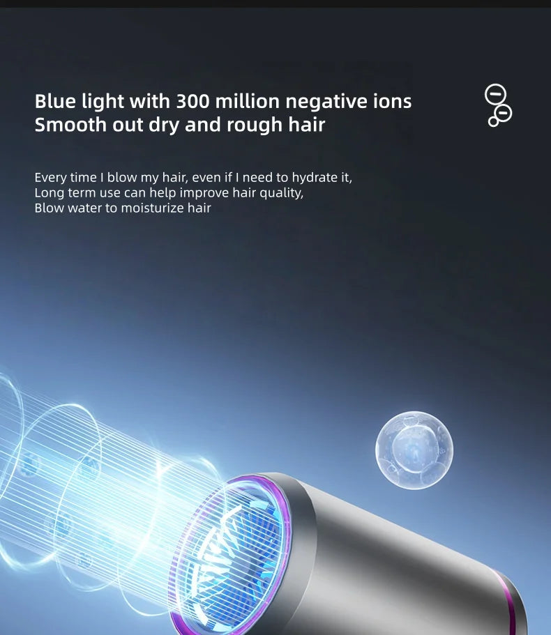 2400W foldable ionic hair dryer with blue light technology for smooth, hydrated hair and professional styling.