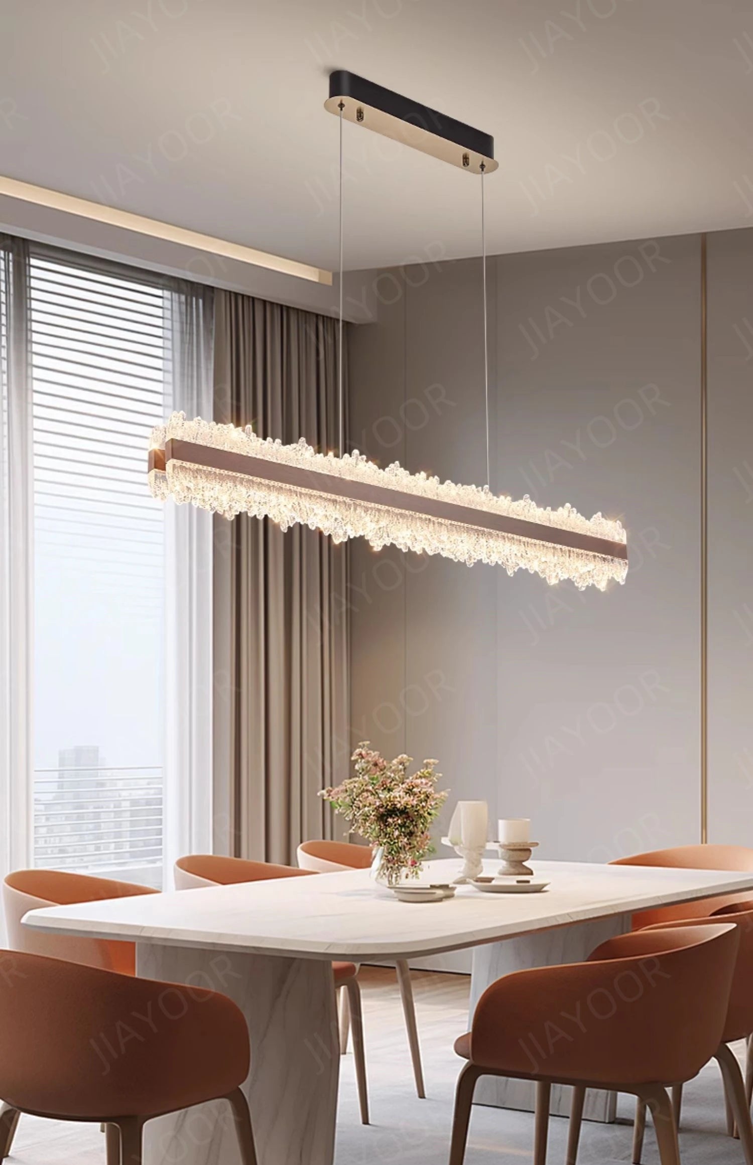 LED Ring Light Chandelier 120cm - Dimmable Rose Gold & Grey Tidesmit