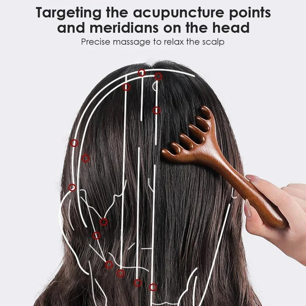 Wooden Meridian Massage Comb | Six-Claw Anti-Static Scalp Relaxation Tool Relaxation Treatment Tidesmit