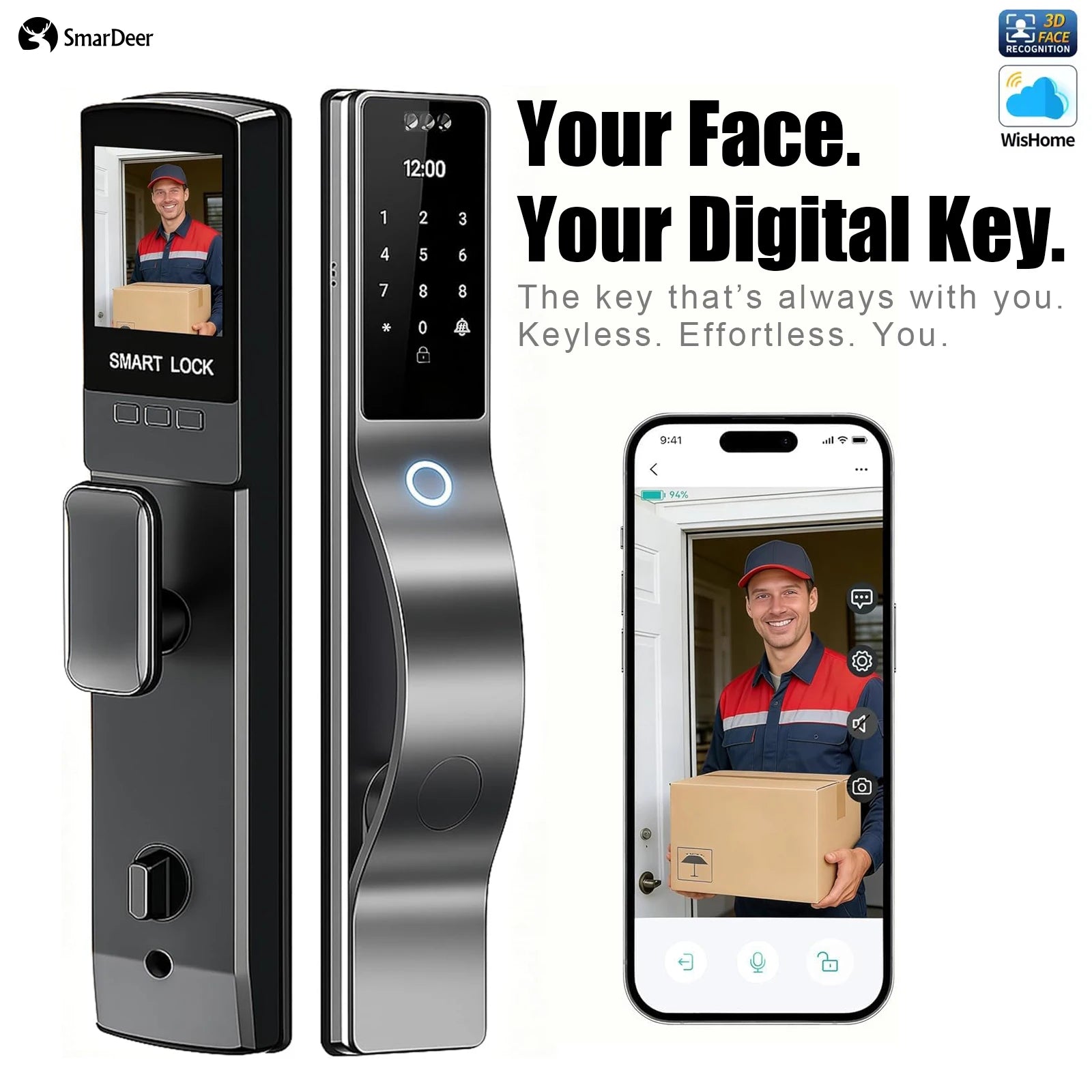 SmaerDer Smart Lock Facial Recognition Lock Fingerprint Magnetic Card Password Fully Automatic Electronic Lock with Camera