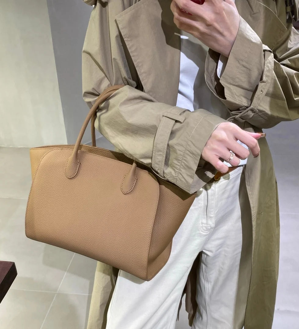 2026 high-quality genuine leather Marlo 12 inch 14 inch saddle leather tote bag, women's shoulder bag, high-end leather texture,