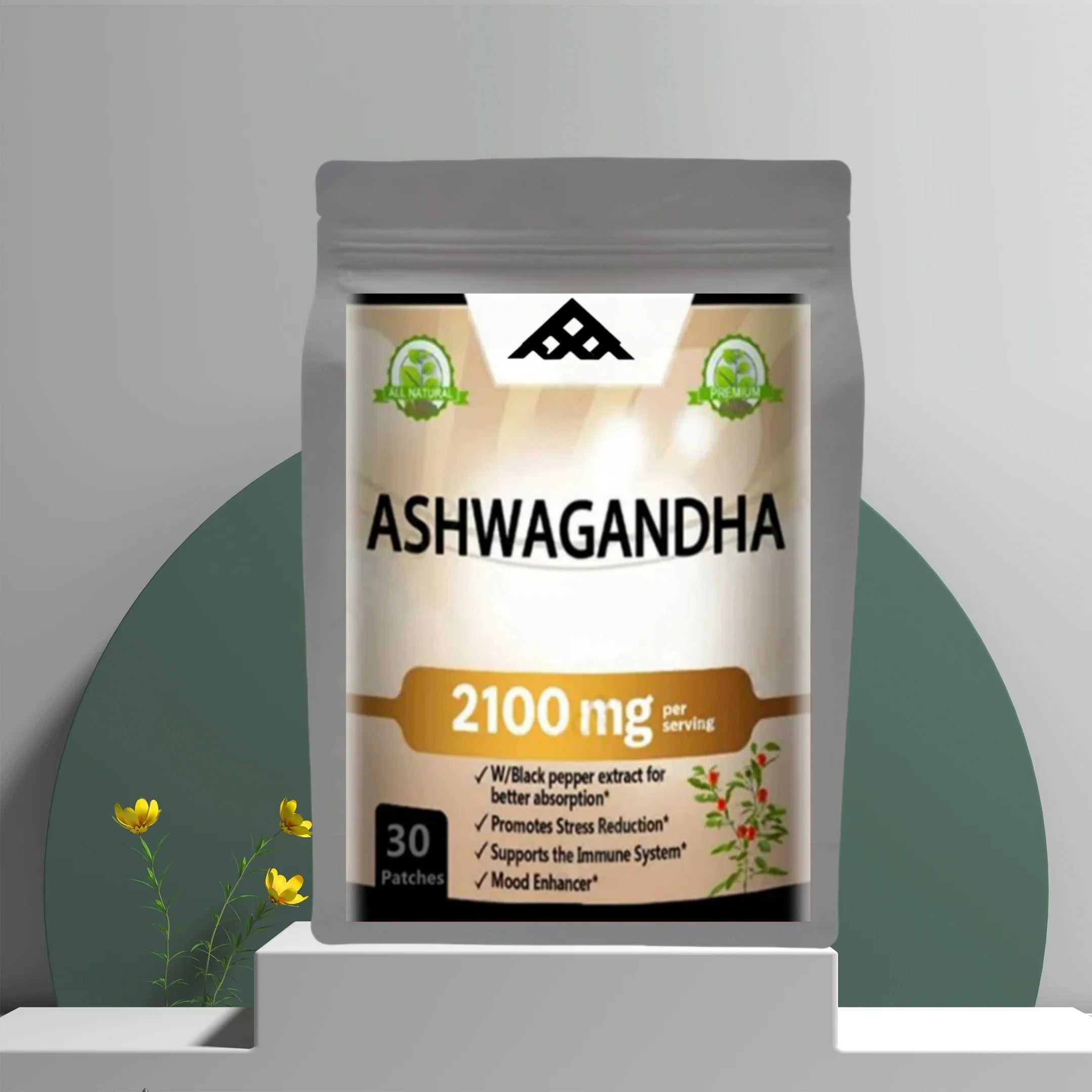 High quaityt Organic Ashwagandha 2100mg Patch - Stress Relief, Mood & Immune Support, Thyroid Aid free shipping