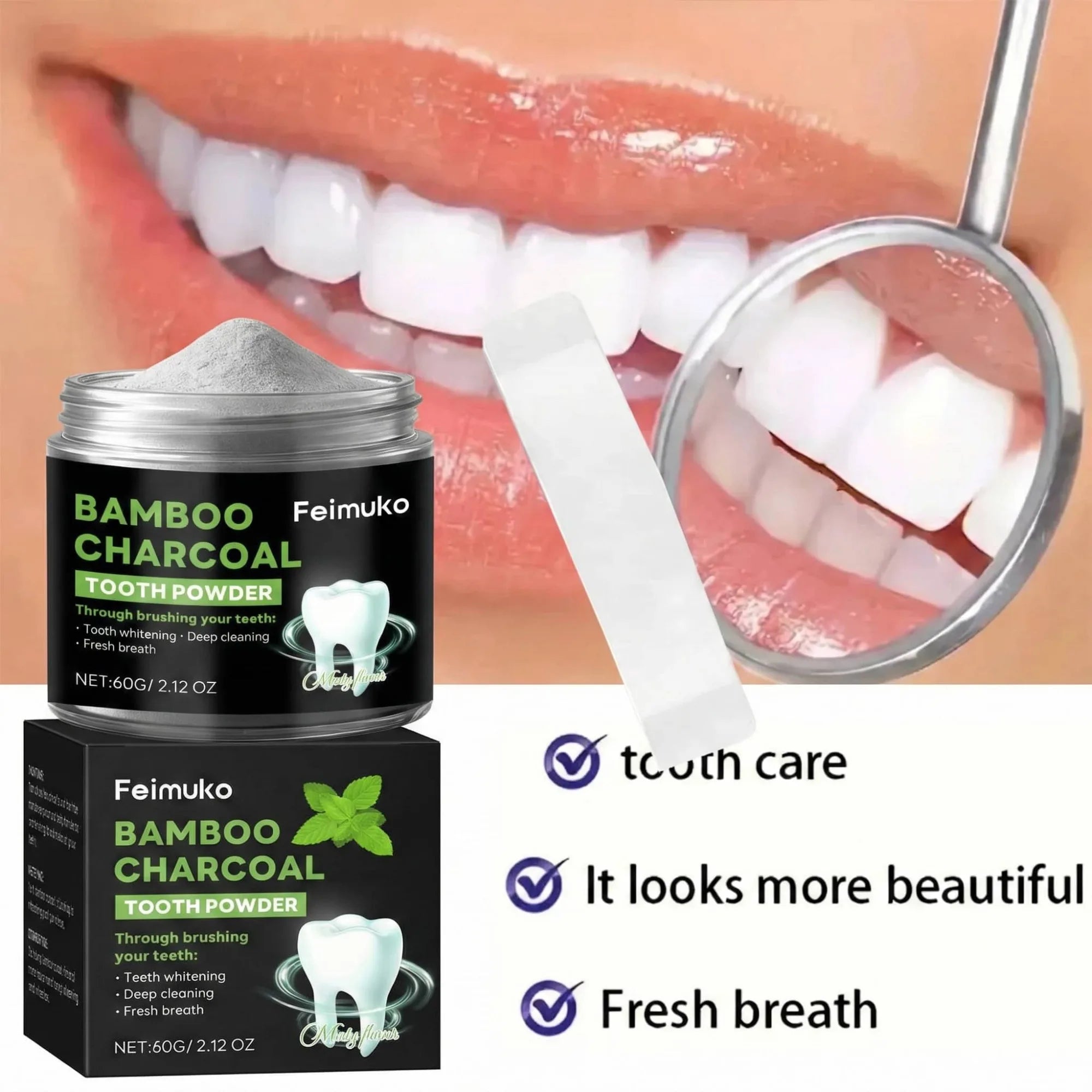Tidesmit Hydroxyapatite and Activated Carbon tooth powder for enamel repair and deep cleaning teeth whitening
