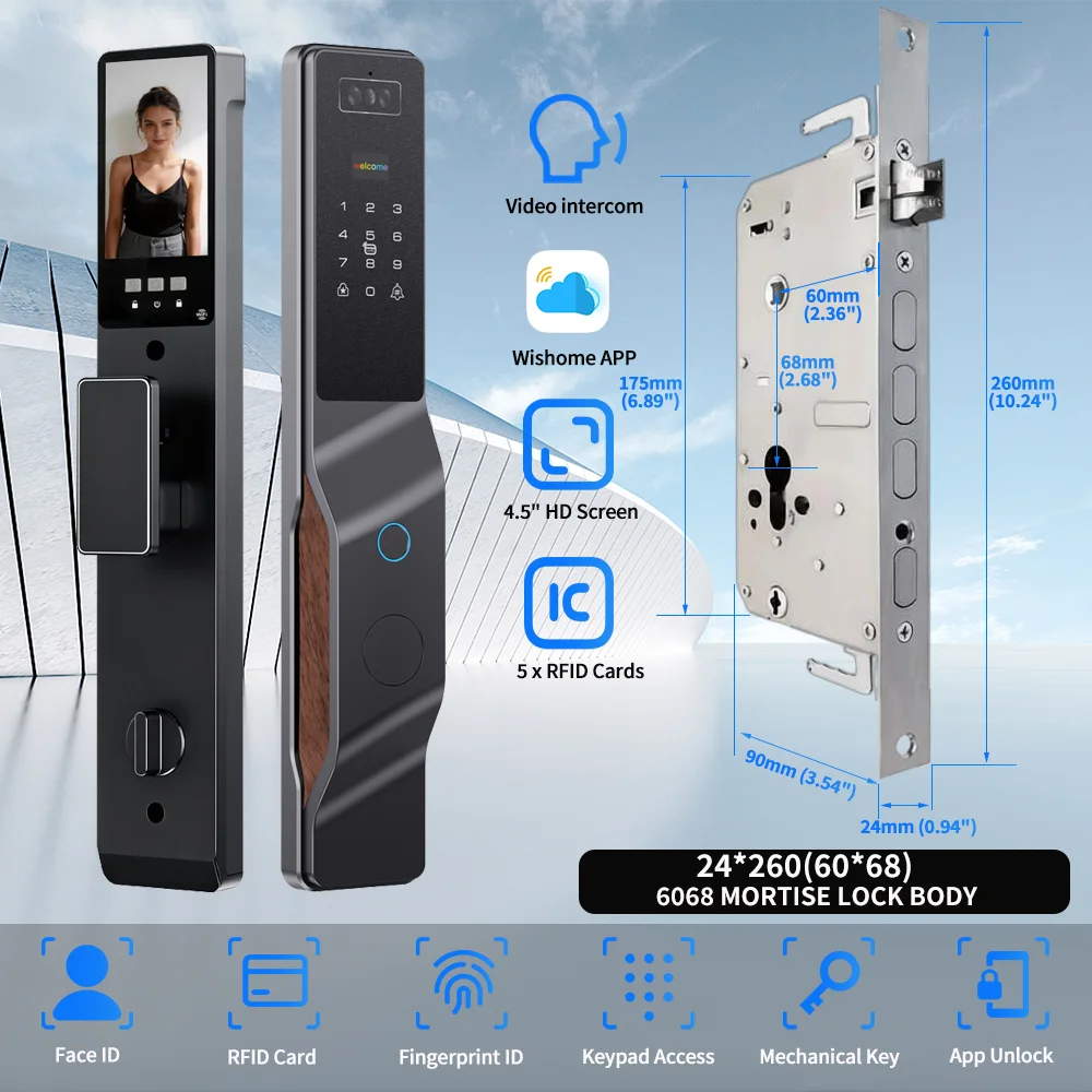 Wishome APP 3D Face Recognition Smart Lock with Camera, Video Call, and Voice Intercom Functions