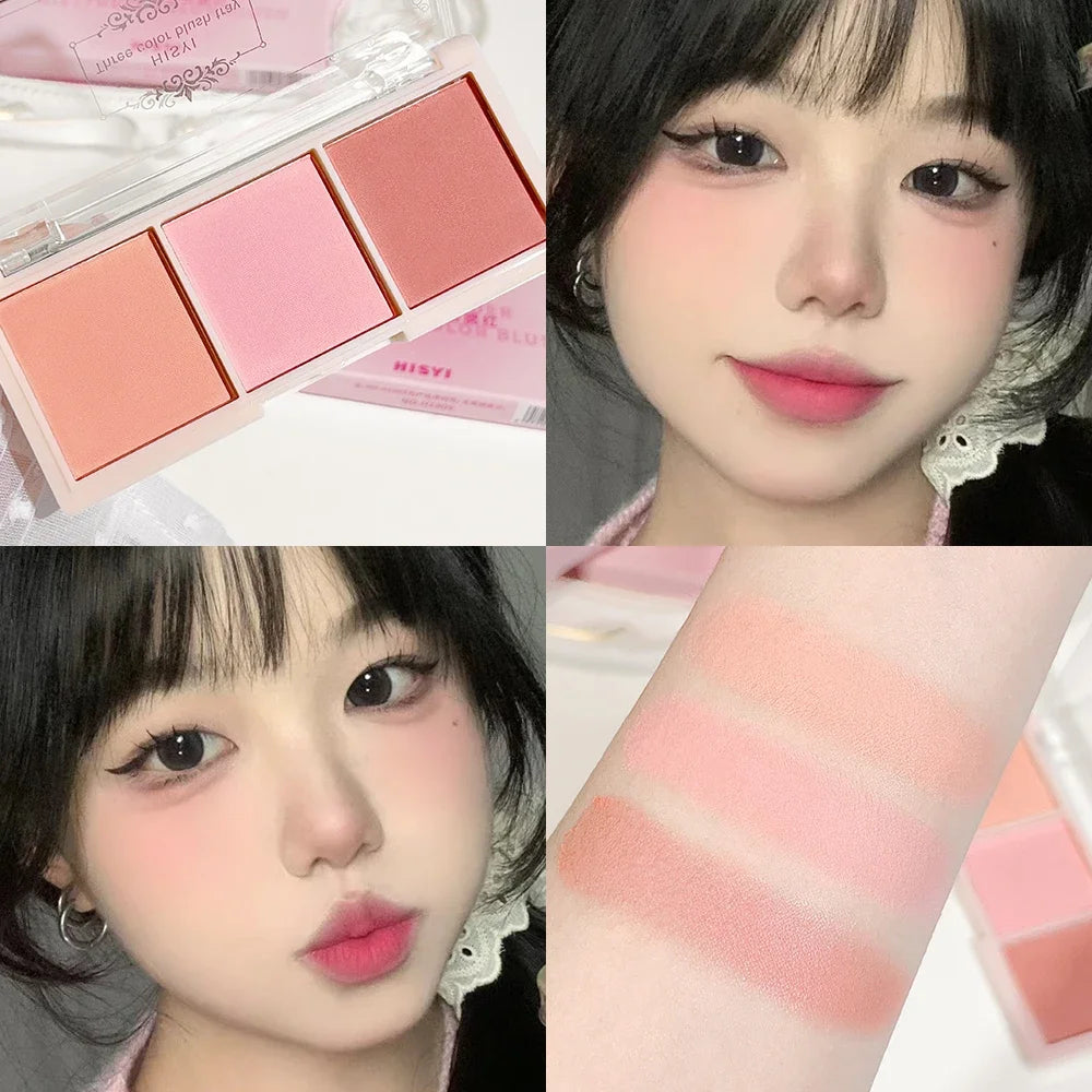 Tidesmit 3-Color Cheek Red Plate for nude makeup with matte milk tea orange eyeshadow texture swatch