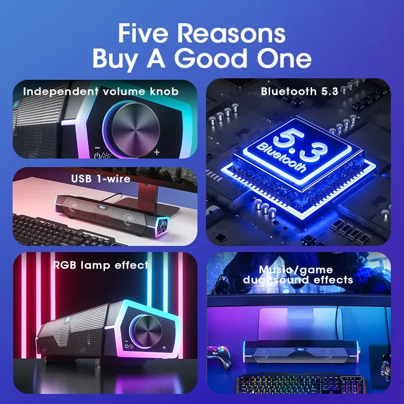 Computer Soundbar Bluetooth Speaker - 4D Surround Sound System Tidesmit