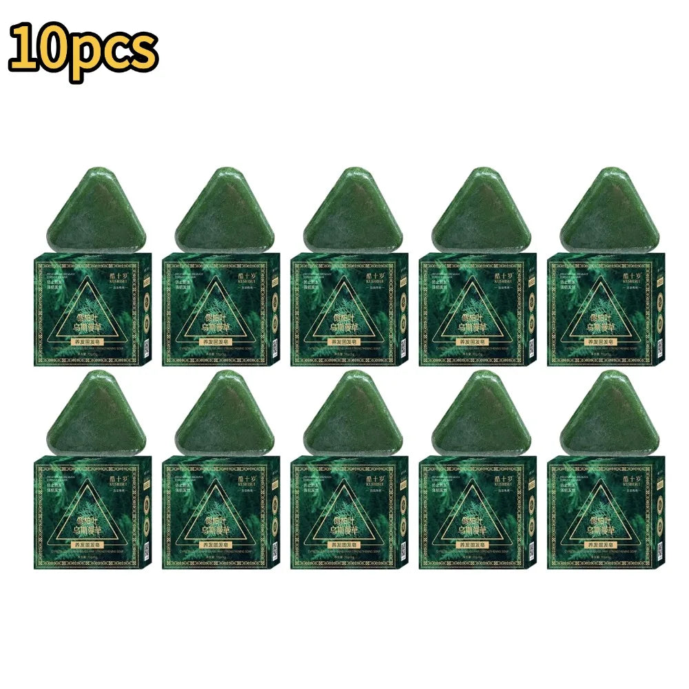 1-10PCS Triangle Shampoo Bar, Usman Grass Shampoo Bar,Nature Seven Green Soap Shampoo, Calming & Strengthens Hair for Women Men