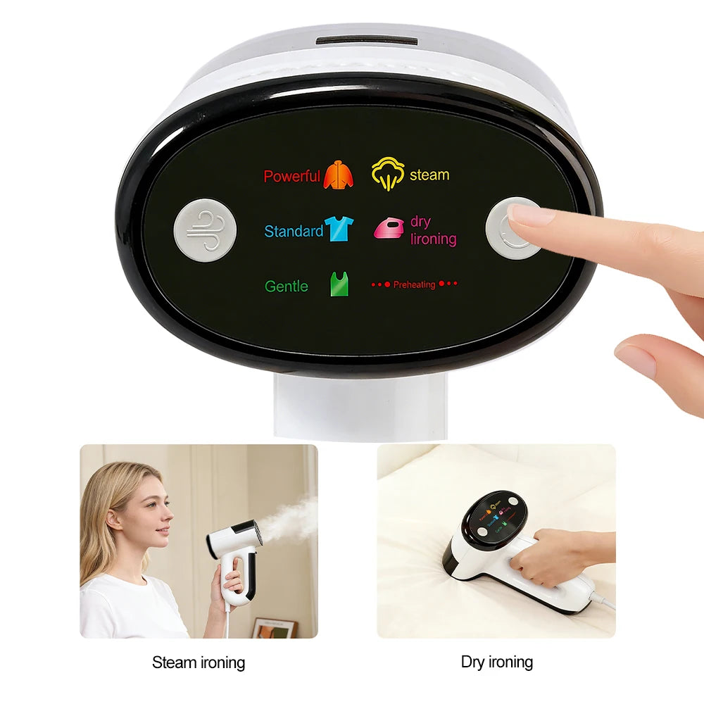 Tidesmit handheld garment steamer and dry iron with intelligent handle sensor and strong suction for home laundry use