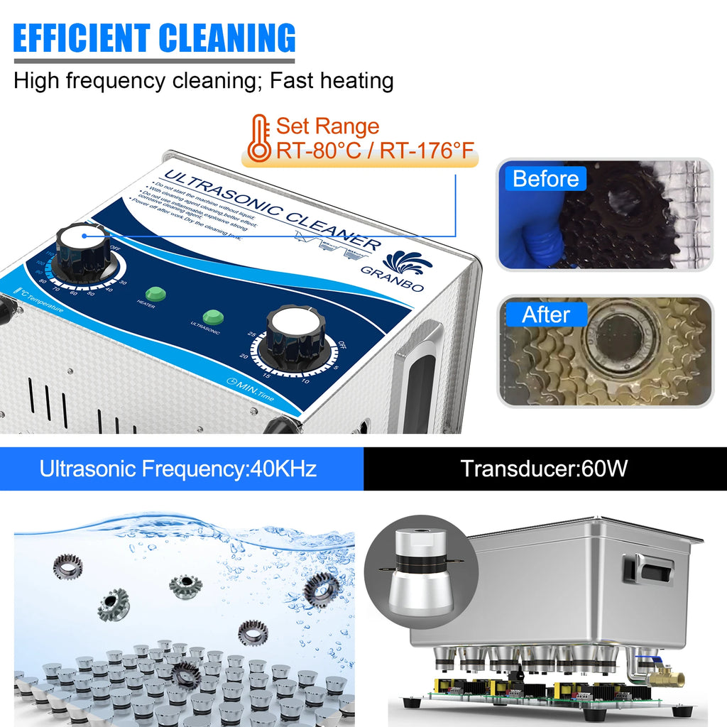 Tidesmit 3.2L Ultrasonic Cleaner with 180W heater for precision cleaning jewelry, watches, glasses, and PCB parts