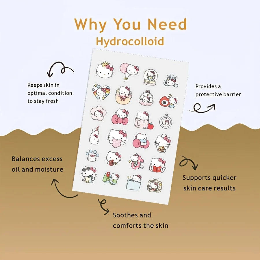 24/72PCS Sanrio Hello Kitty Acne Patch, Hydrocolloid Acne Patch, Makeup Blemish Pimple Patch, Waterproof and Sweatproof