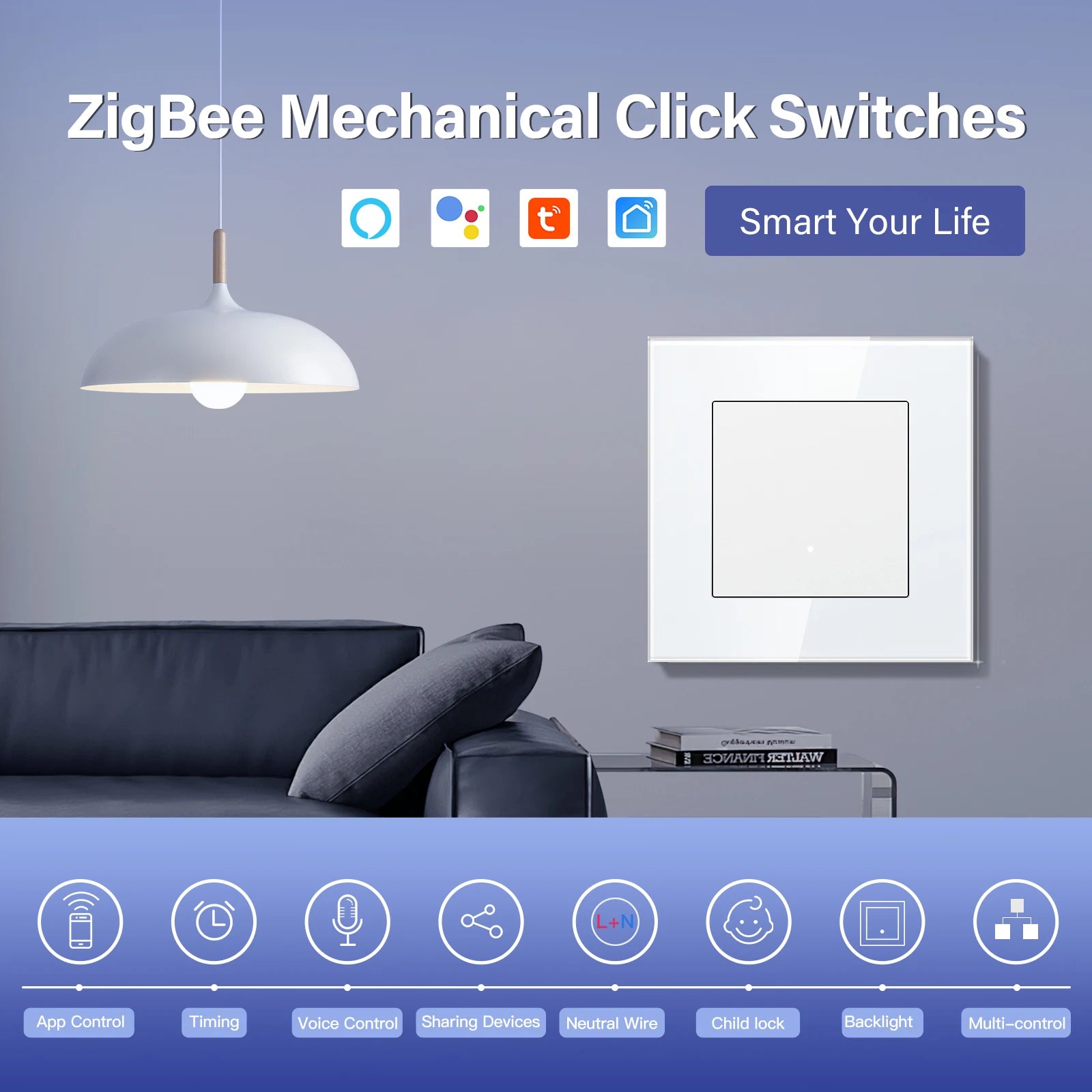 Zigbee Smart Light Switch Glass Panel - App-Controlled Automation Tidesmit