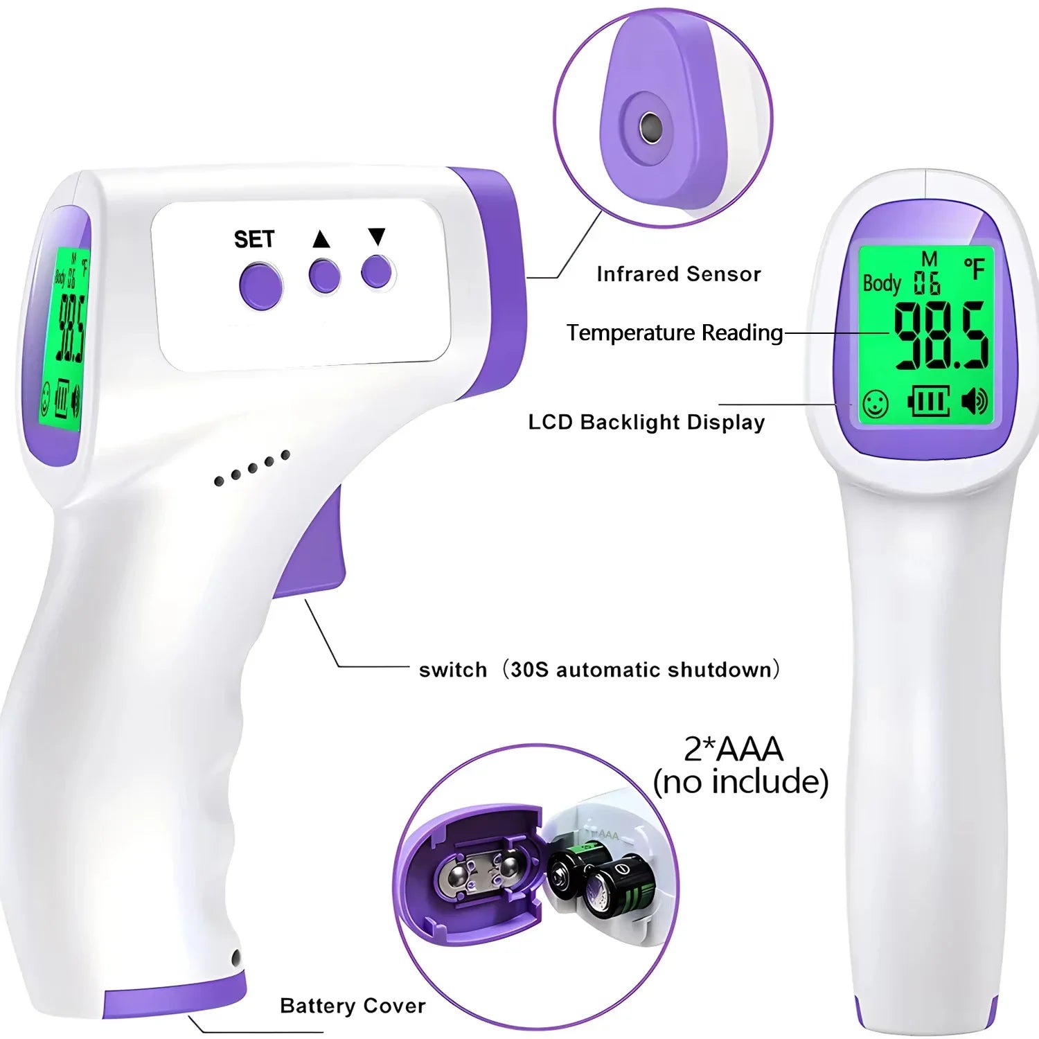 Digital Blood Pressure Monitor Wrist Tensiometer Electronic Sphygmomanometer Tonometer with LCD Forehead Digital Thermometer
