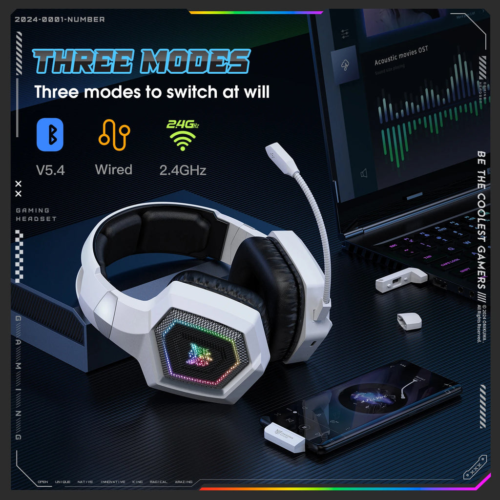 Wireless Gaming Headset with Active Noise Canceling - White Tidesmit Tidesmit