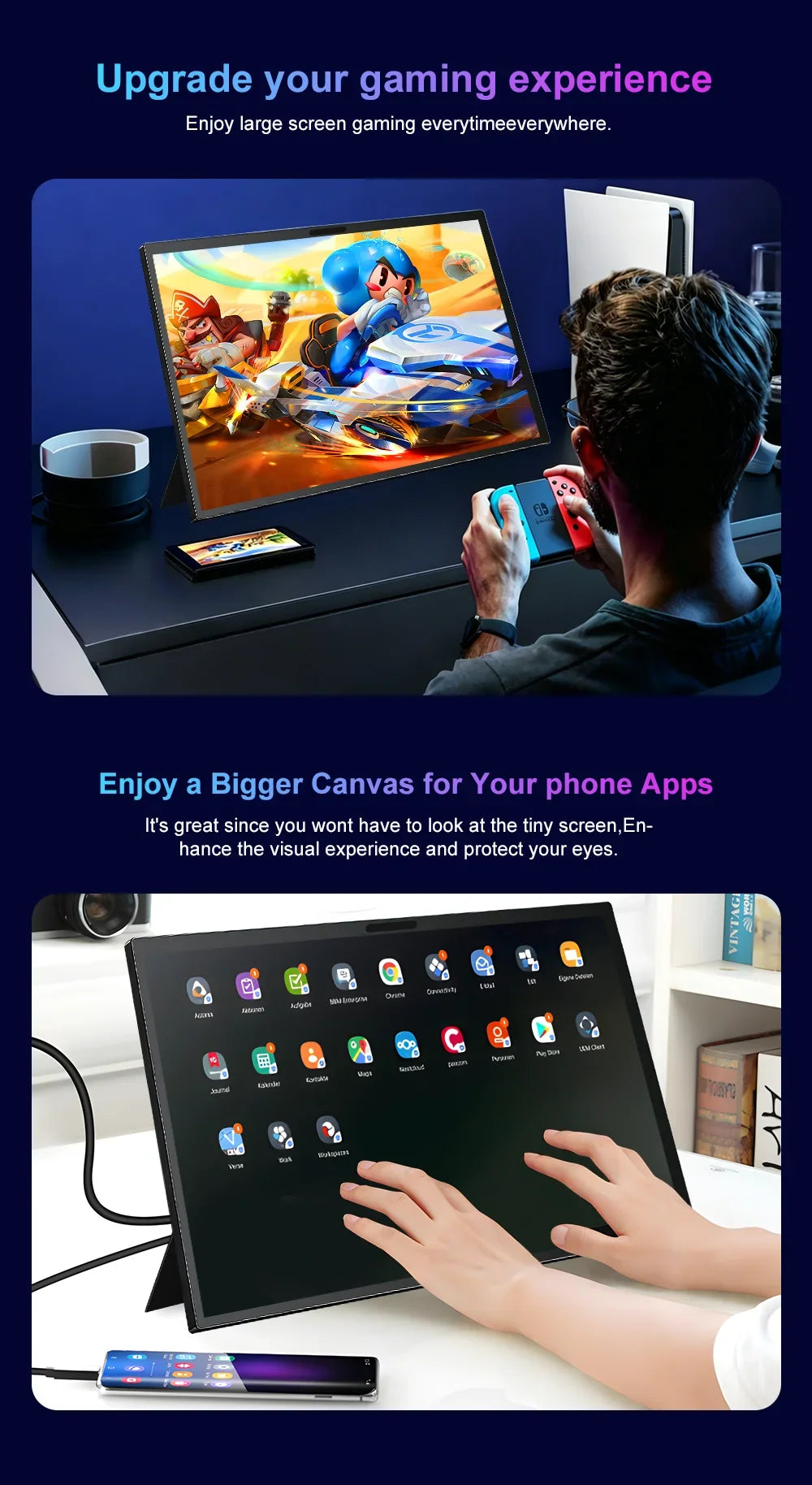 Touch Portable Monitor 17.4 Inch 2.5K 2560x1600 Second Screen USB-C HDMI Travel Monitor for Laptop Mac PC Xbox PS4/5 with Stand