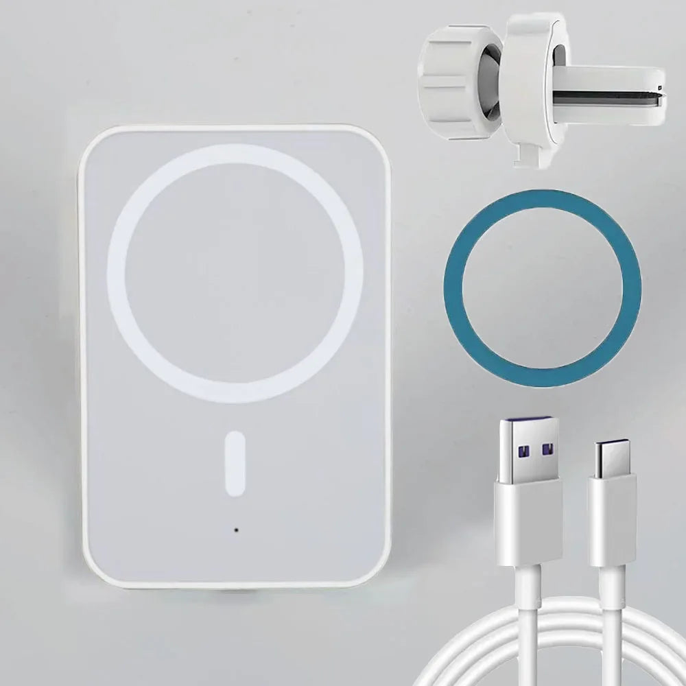 Wireless Car Phone Charger Magnetic Mount - Qi Certified Fast Charging White with cable Tidesmit