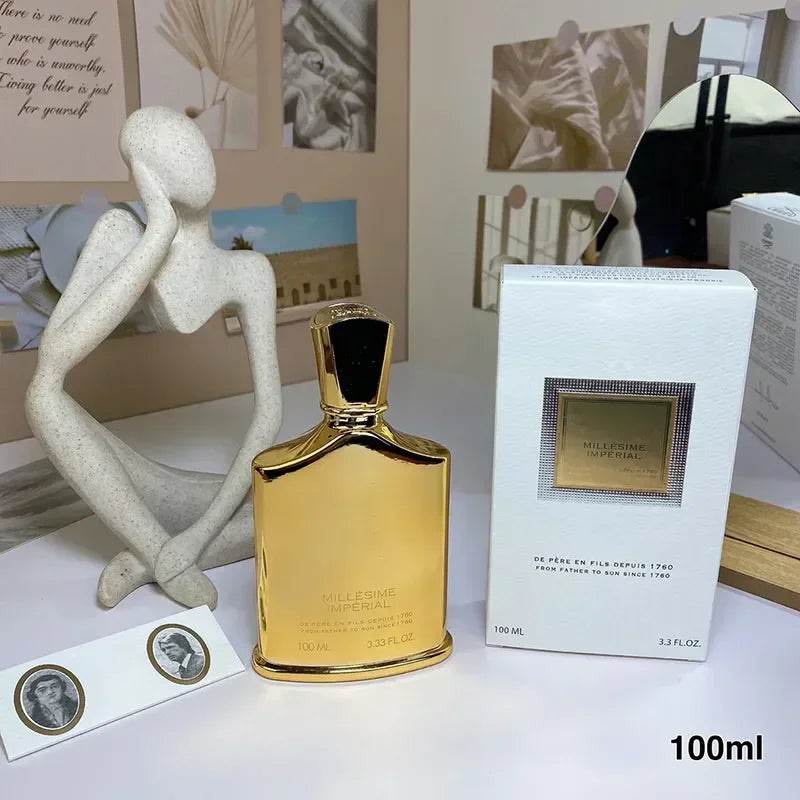 Creed Millésime Impérial unisex EDP 100ml. Gold metallic bottle, luxury perfume spray for men and women.