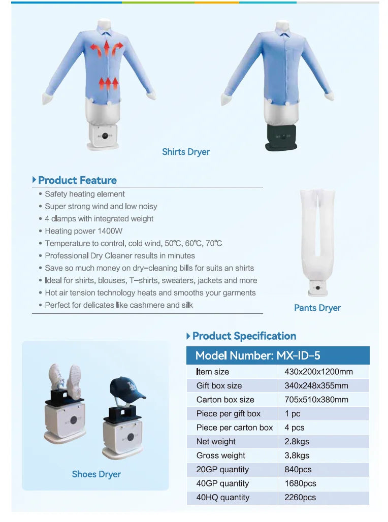 Tidesmit portable folding ironing machine showing compact design features for drying clothes and shoes effectively