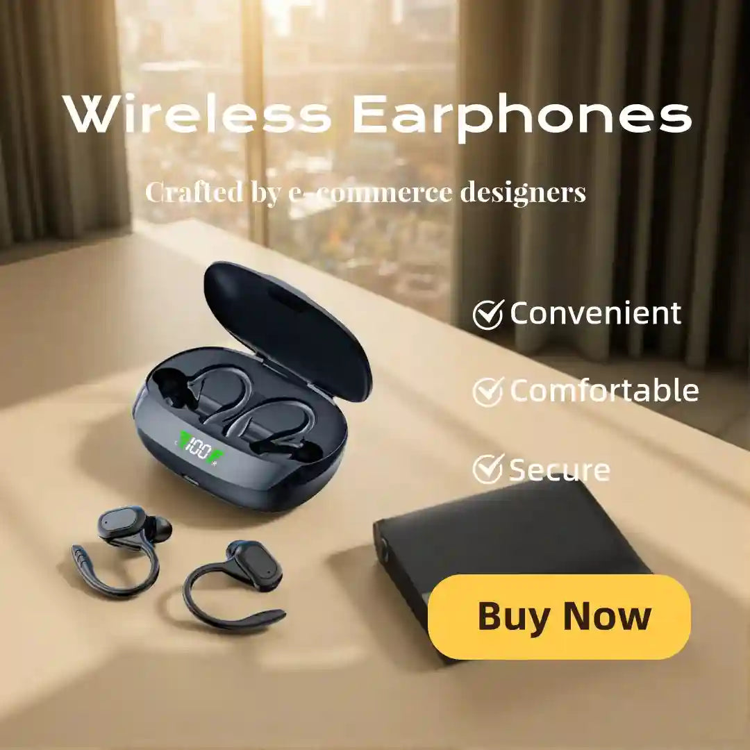 Wireless Bluetooth Earhook Headphones with Mic for Active Sports Black Tidesmit