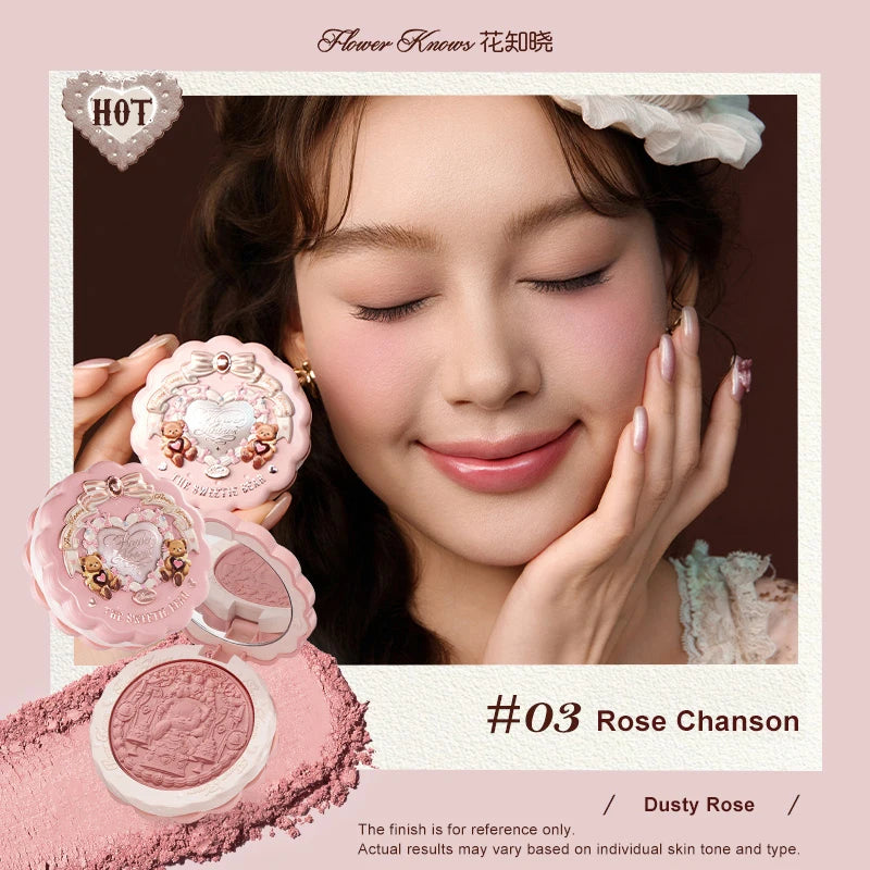 Tidesmit Flower Knows Sweetie Bear silk satin blush natural glow long lasting vegan cheek powder texture close-up