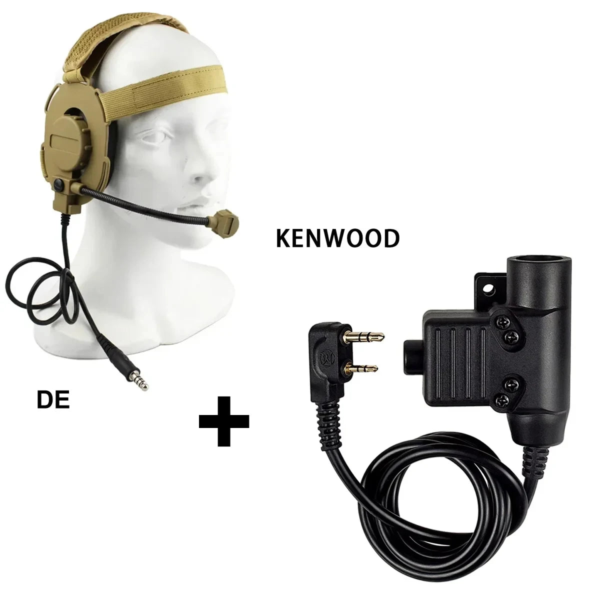 Tactical Shooting Headset with U94 PTT for Baofeng Radio - Tidesmit TAN Combe 1 Tidesmit