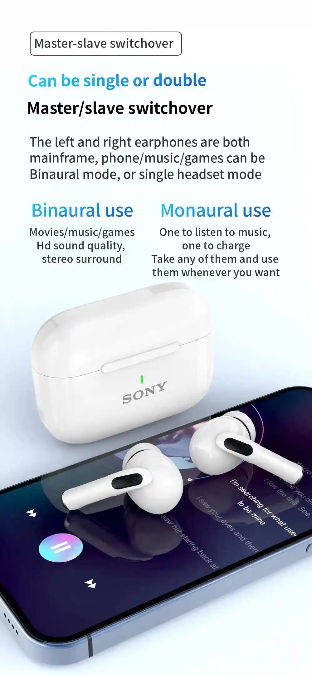 Sony A7 Wireless Headphones - White Over-Ear Bluetooth Earbuds Tidesmit