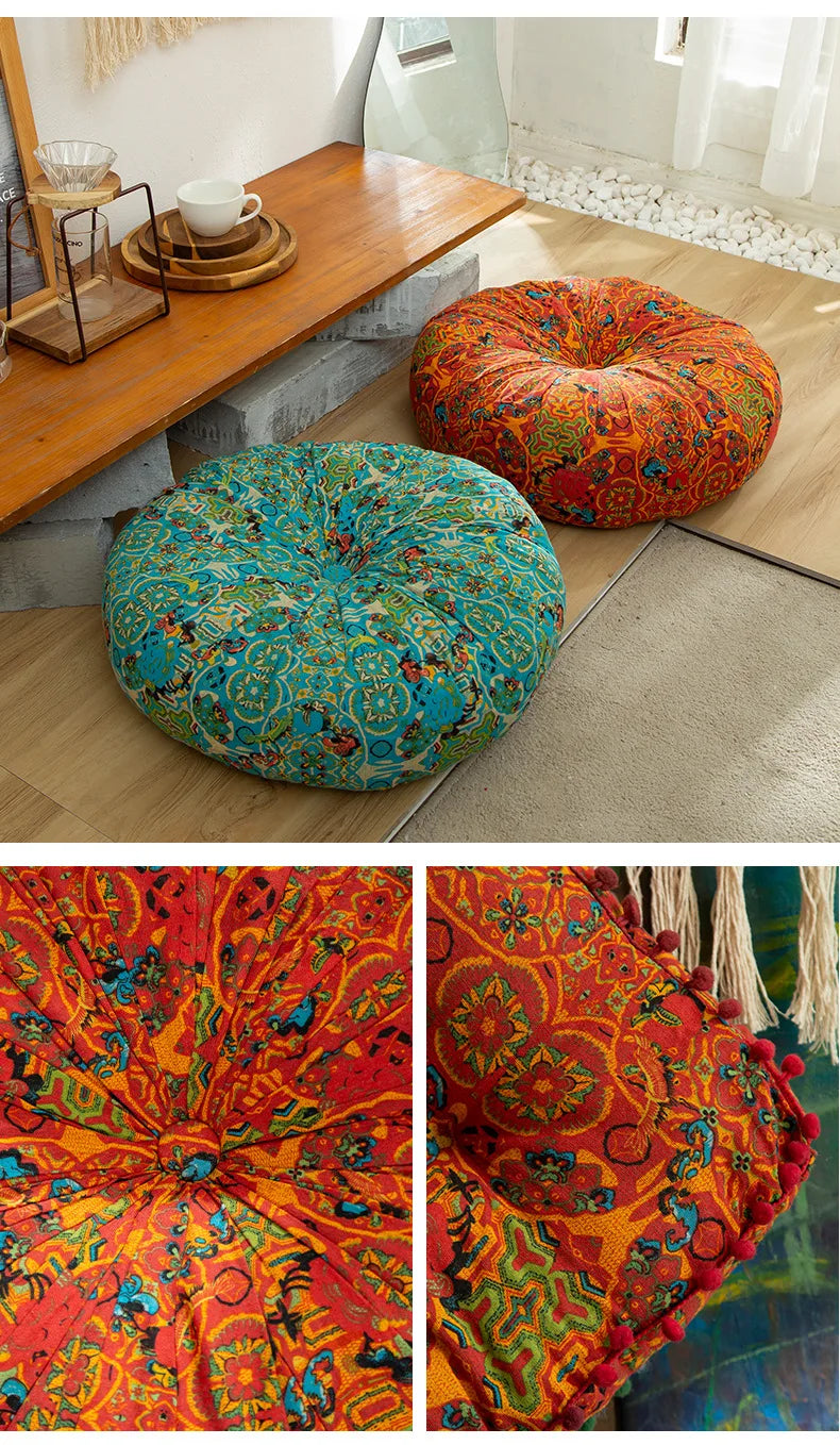 Bohemian Style Thickened Cotton Linen Cushion for Ground Lazy People with Moroccan Window Tatami Mat Pillow Puff Cushion That