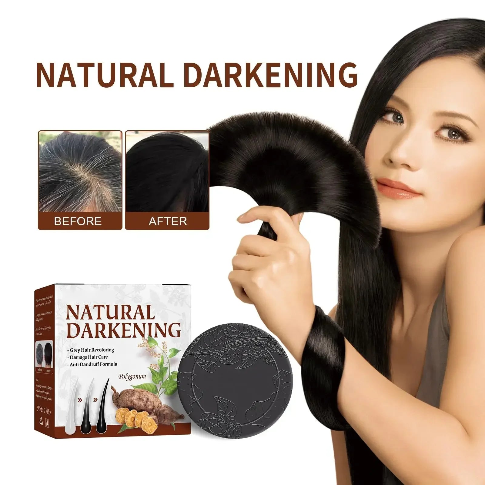 White hair killer, polygonum multiflorum shampoo soap，remove gray hair and restore natural hair color in 7 days
