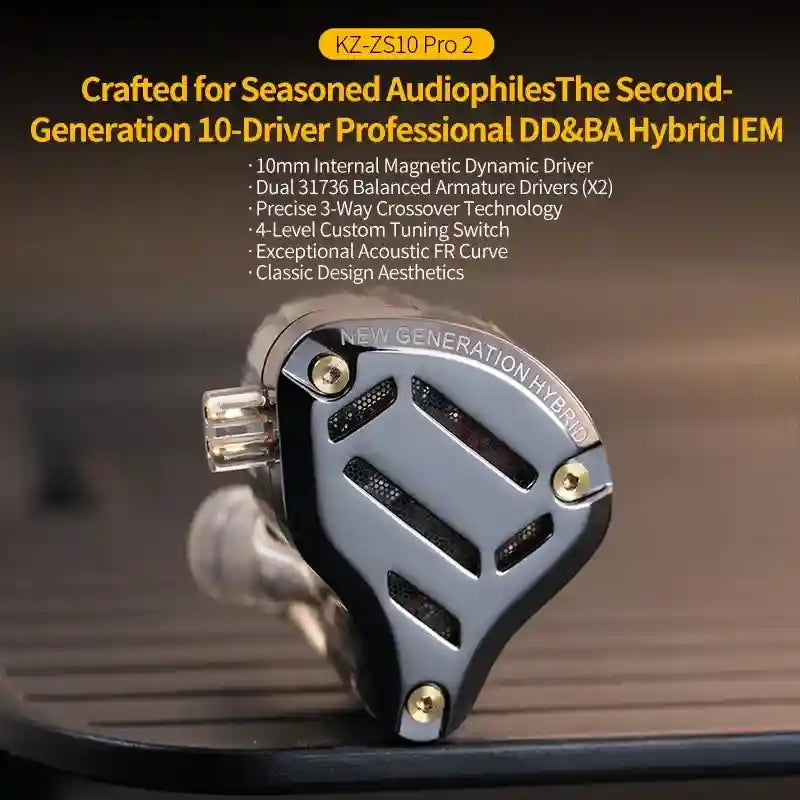 KZ ZS10 Pro 2 HiFi In-Ear Monitors with 4-Level Tuning - Metal Shell Tidesmit