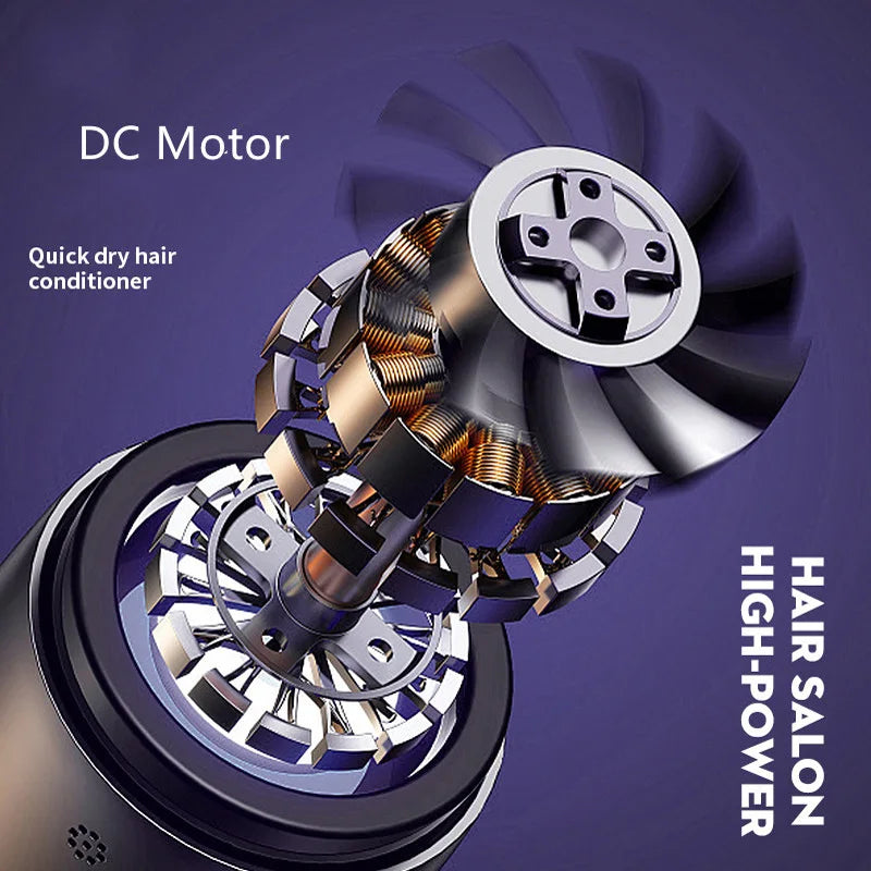 High-power professional hair dryer with high-speed DC motor for fast, salon-quality quick drying and styling.