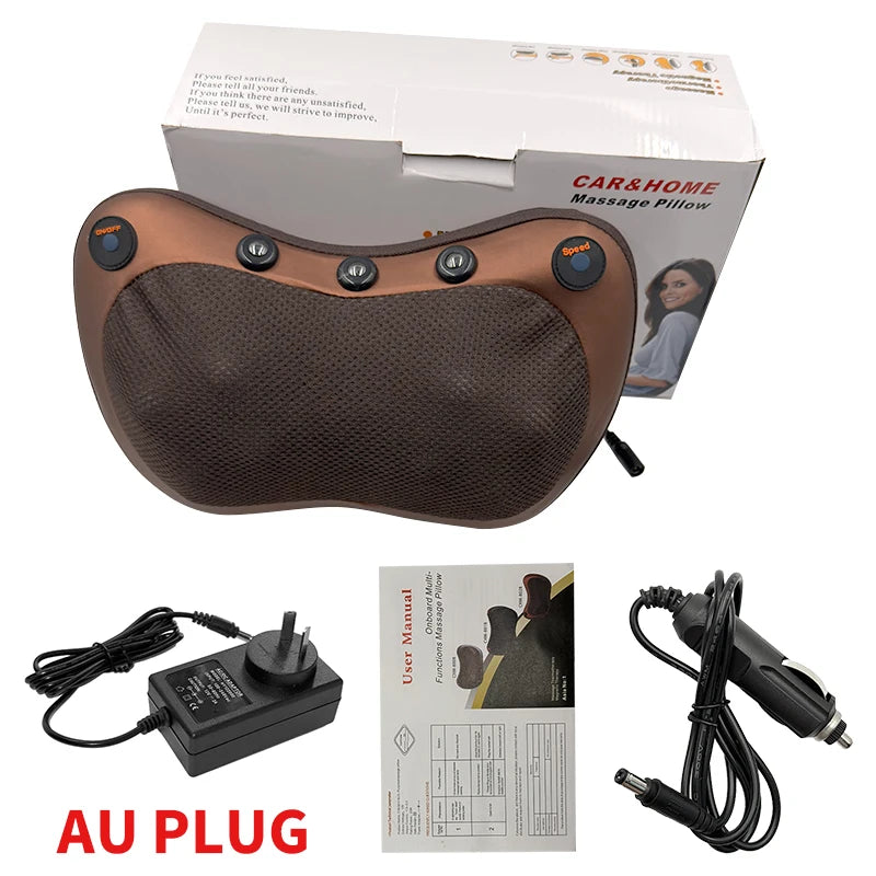 Electric Cervical Neck Massager with Heat Therapy & Spine Support Massage Cushion AU Plug-Brown Tidesmit