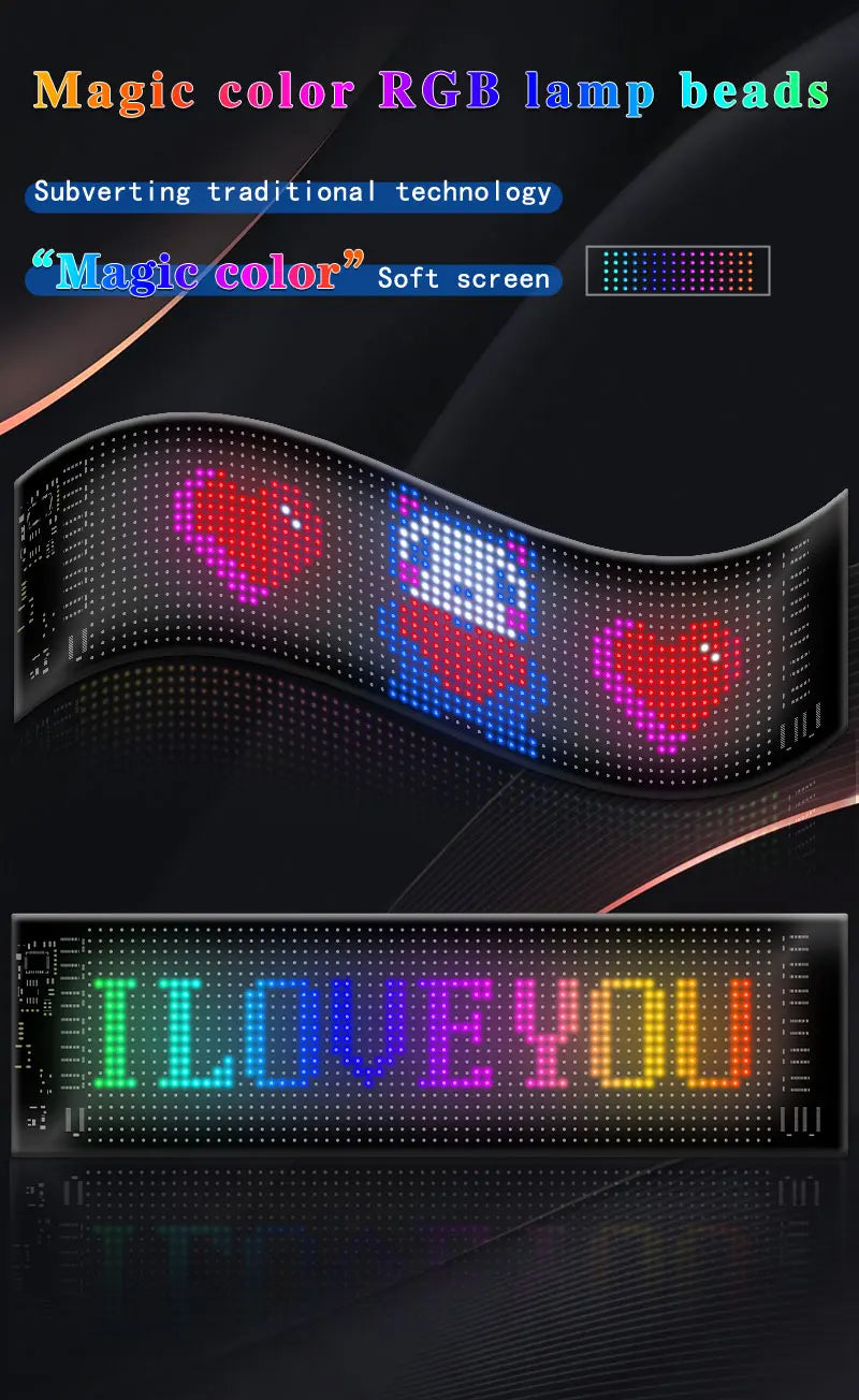 Car LED Matrix Pixel Panel 16x64 - Customizable RGB Scrolling Text Display Tidesmit