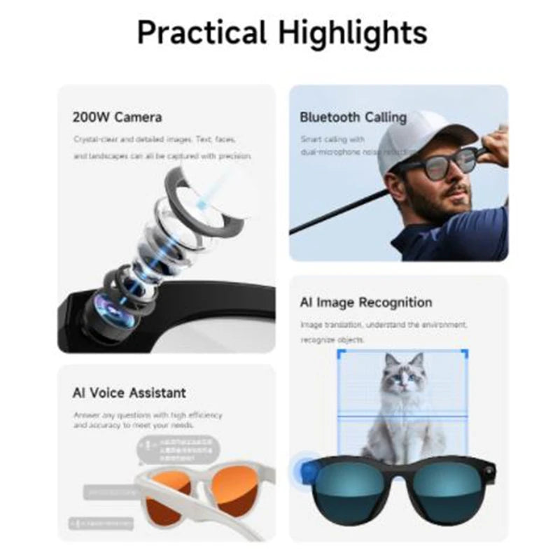 AI Smart Glasses with Bluetooth Calling & Real-Time Translation - Black Tidesmit