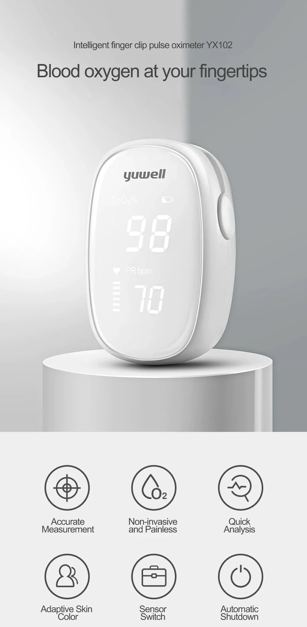Yuwell Finger Clip Pulse Oximeter LED Screen Blood Oxygen Saturation Monitor Automatic Measurement Finger Clip Pulse Oximeter