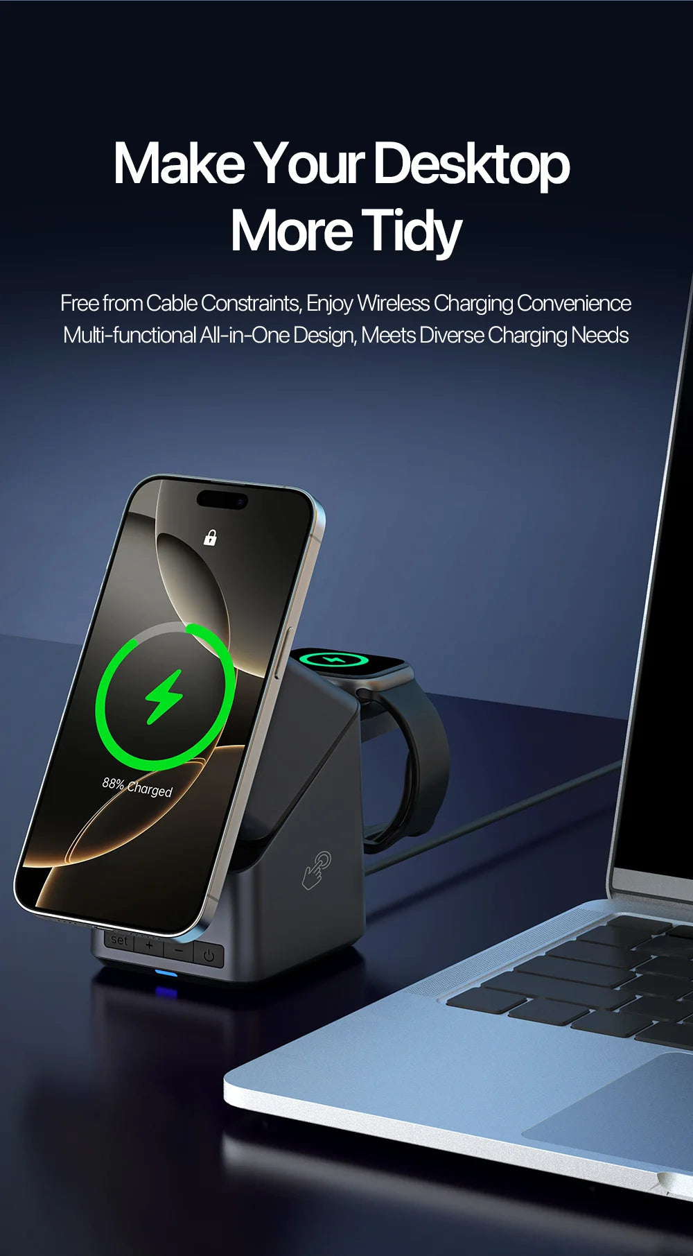 4 in 1 Wireless Charger Station - Qi Certified MagSafe Compatible Tidesmit